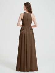 Licou Mousseline Simple Robe Avec Fente Brun Grande Taille