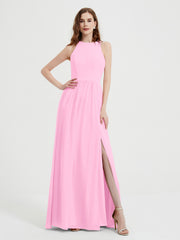 Licou Mousseline Simple Robe Avec Fente Rose Bonbon Grande Taille
