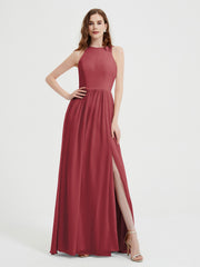 Licou Mousseline Simple Robe Avec Fente Cannelle Rose