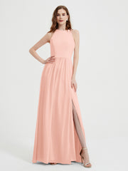 Licou Mousseline Simple Robe Avec Fente Corail Grande Taille