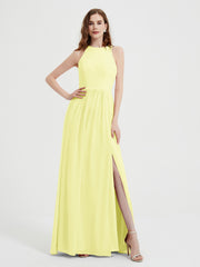 Licou Mousseline Simple Robe Avec Fente Jonquille Grande Taille