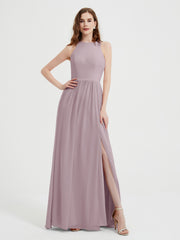 Licou Mousseline Simple Robe Avec Fente Crépuscule Grande Taille