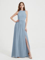 Licou Mousseline Simple Robe Avec Fente Bleu Poudré