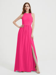 Licou Mousseline Simple Robe Avec Fente Fuchsia