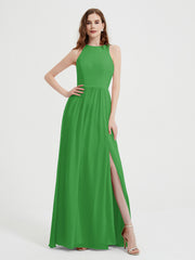 Licou Mousseline Simple Robe Avec Fente Vert Grande Taille