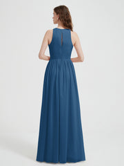 Licou Mousseline Simple Robe Avec Fente Bleu Encre