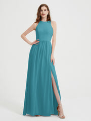 Licou Mousseline Simple Robe Avec Fente Jade Grande Taille