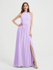 Licou Mousseline Simple Robe Avec Fente Lilas Grande Taille