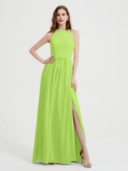 Licou Mousseline Simple Robe Avec Fente Vert Citron Grande Taille