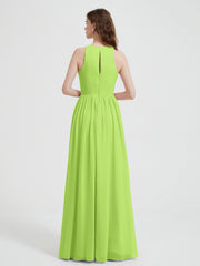 Licou Mousseline Simple Robe Avec Fente Vert Citron Grande Taille