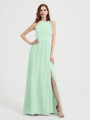 Licou Mousseline Simple Robe Avec Fente Vert Menthe Grande Taille