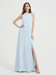 Licou Mousseline Simple Robe Avec Fente Brume Grande Taille