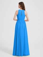 Licou Mousseline Simple Robe Avec Fente Bleu Océan Grande Taille