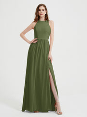 Licou Mousseline Simple Robe Avec Fente Olive Verte