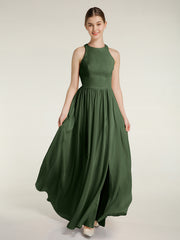 Licou Mousseline Simple Robe Avec Fente Olive Verte