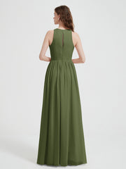 Licou Mousseline Simple Robe Avec Fente Olive Verte