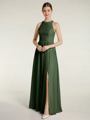 Licou Mousseline Simple Robe Avec Fente Olive Verte