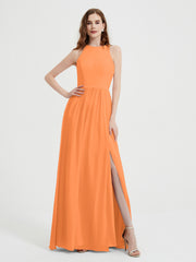 Licou Mousseline Simple Robe Avec Fente Orange