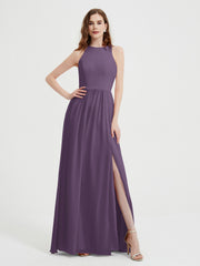 Licou Mousseline Simple Robe Avec Fente Plum Grande Taille