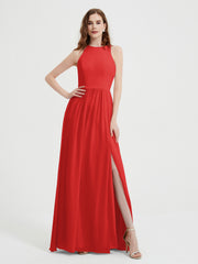 Licou Mousseline Simple Robe Avec Fente Rouge