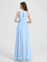 Licou Mousseline Simple Robe Avec Fente Bleu Ciel