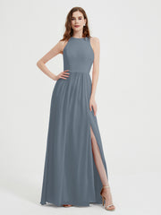 Licou Mousseline Simple Robe Avec Fente Bleu de Schiste Grande Taille