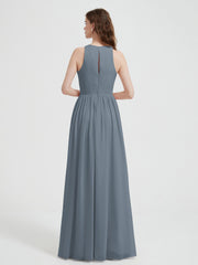 Licou Mousseline Simple Robe Avec Fente Bleu de Schiste Grande Taille