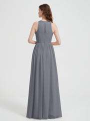 Licou Mousseline Simple Robe Avec Fente Gris Acier Grande Taille