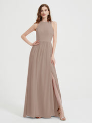 Licou Mousseline Simple Robe Avec Fente Taupe Grande Taille