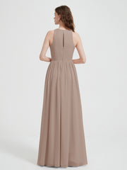 Licou Mousseline Simple Robe Avec Fente Taupe Grande Taille