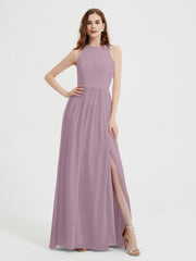 Licou Mousseline Simple Robe Avec Fente Vintage Mauve Grande Taille