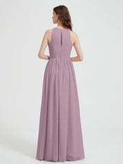 Licou Mousseline Simple Robe Avec Fente Vintage Mauve Grande Taille