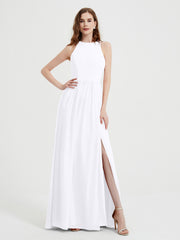 Licou Mousseline Simple Robe Avec Fente Blanc Grande Taille