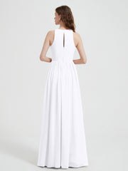 Licou Mousseline Simple Robe Avec Fente Blanc Grande Taille