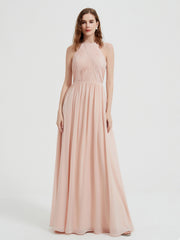 Licou Mousseline Robes Avec Corsage Plissé Rose Perle Grande Taille