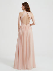 Licou Mousseline Robes Avec Corsage Plissé Rose Perle Grande Taille