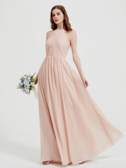 Licou Mousseline Robes Avec Corsage Plissé Rose Perle