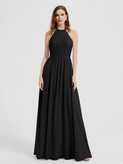 Licou Mousseline Robes Avec Corsage Plissé Noir Grande Taille