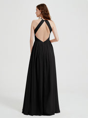 Licou Mousseline Robes Avec Corsage Plissé Noir