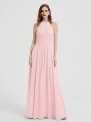Licou Mousseline Robes Avec Corsage Plissé Rose Pâle Grande Taille