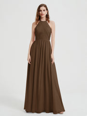 Licou Mousseline Robes Avec Corsage Plissé Brun Grande Taille