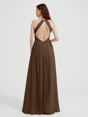 Licou Mousseline Robes Avec Corsage Plissé Brun Grande Taille