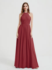 Licou Mousseline Robes Avec Corsage Plissé Bordeaux