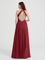 Licou Mousseline Robes Avec Corsage Plissé Bordeaux