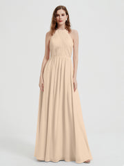 Licou Mousseline Robes Avec Corsage Plissé Champagne Grande Taille