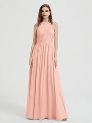 Licou Mousseline Robes Avec Corsage Plissé Corail