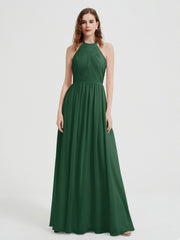 Licou Mousseline Robes Avec Corsage Plissé Vert Foncé Grande Taille