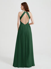 Licou Mousseline Robes Avec Corsage Plissé Vert Foncé