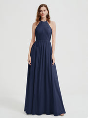 Licou Mousseline Robes Avec Corsage Plissé Bleu Marine