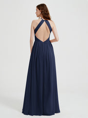 Licou Mousseline Robes Avec Corsage Plissé Bleu Marine Grande Taille